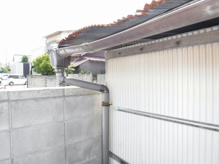 小屋の波板と雨樋集水器のところ