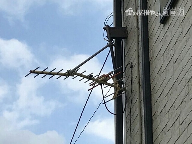 風によって折れたアンテナ