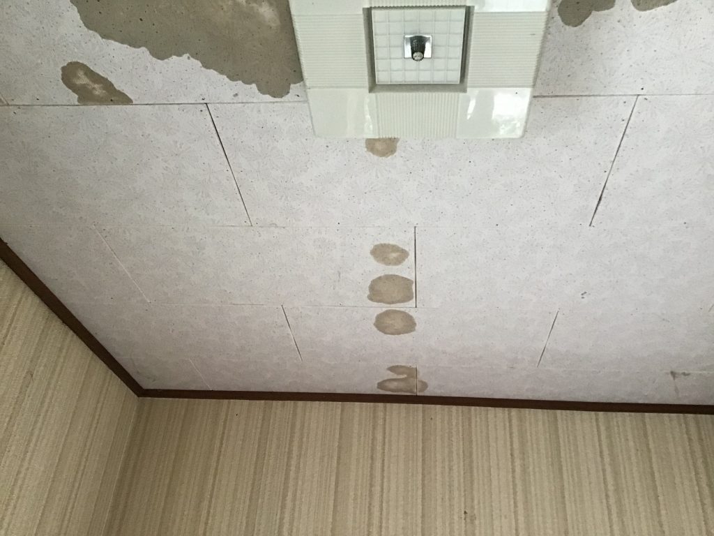 天井に残る滴下跡